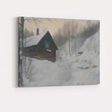 Scandinavian Log Cabin Snowy Forest Path Winter Scene Canvas Wall Art Print Decor Picture Ready to Hang