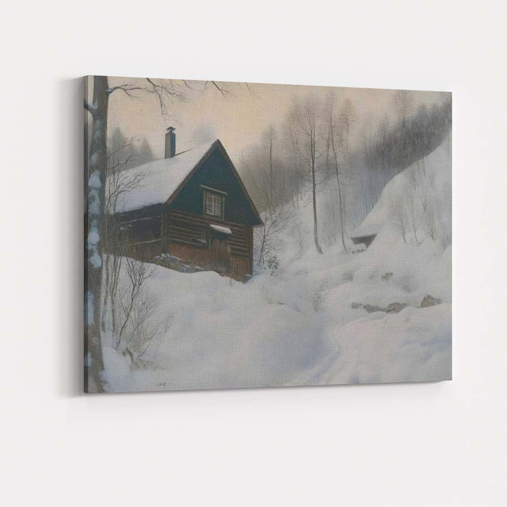 Peaceful Winter Woodland Cabin Snowy Country Lane Canvas Wall Art Print Decor Picture Ready to Hang