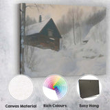 Scandinavian Log Cabin Snowy Forest Path Winter Scene Canvas Wall Art Print Decor Picture Ready to Hang