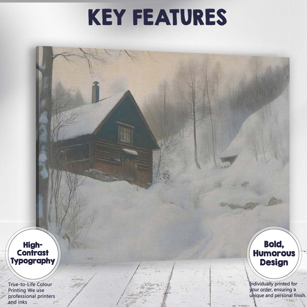 Scandinavian Log Cabin Snowy Forest Path Winter Scene Canvas Wall Art Print Decor Picture Ready to Hang