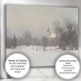 Misty Snow Covered Village Church Winter Landscape Soft Neutral Impressionist Painting Canvas Wall Art Print Decor Picture Ready to Hang