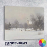 Misty Snow Covered Village Church Winter Landscape Soft Neutral Impressionist Painting Canvas Wall Art Print Decor Picture Ready to Hang