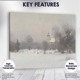Misty Snow Covered Village Church Winter Landscape Soft Neutral Impressionist Painting Canvas Wall Art Print Decor Picture Ready to Hang