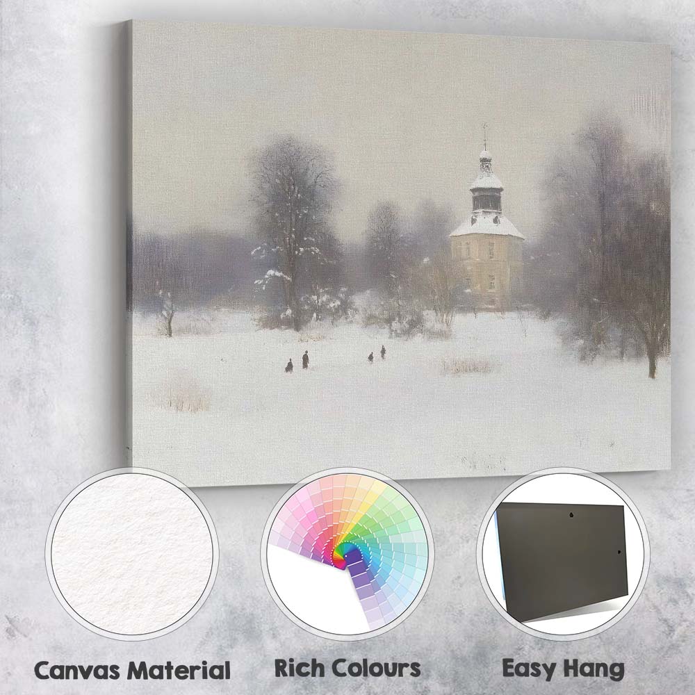Soft Winter Church Snow Covered Park Landscape Canvas Wall Art Print Decor Picture Ready to Hang