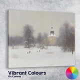 Soft Winter Church Snow Covered Park Landscape Canvas Wall Art Print Decor Picture Ready to Hang
