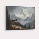 Majestic Snow Capped Mountain Peak Alpine Cabin Landscape Canvas Wall Art Print Decor Picture Ready to Hang