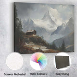 Majestic Snow Capped Mountain Peak Alpine Cabin Landscape Canvas Wall Art Print Decor Picture Ready to Hang