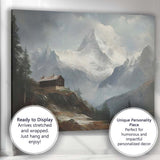 Majestic Snow Capped Mountain Peak Alpine Cabin Landscape Canvas Wall Art Print Decor Picture Ready to Hang