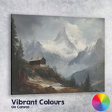 Majestic Snow Capped Mountain Peak Alpine Cabin Landscape Canvas Wall Art Print Decor Picture Ready to Hang