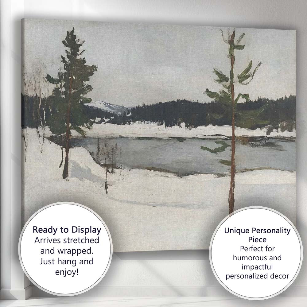 Woodland Snow Covered Forest Path Impressionist Winter Landscape Canvas Wall Art Print Decor Picture Ready to Hang