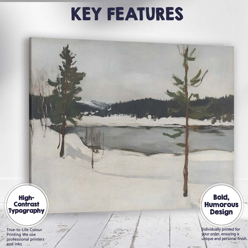 Woodland Snow Covered Forest Path Impressionist Winter Landscape Canvas Wall Art Print Decor Picture Ready to Hang