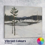 Minimalist Frozen Lake Snowy Pine Trees Nordic Landscape Canvas Wall Art Print Decor Picture Ready to Hang