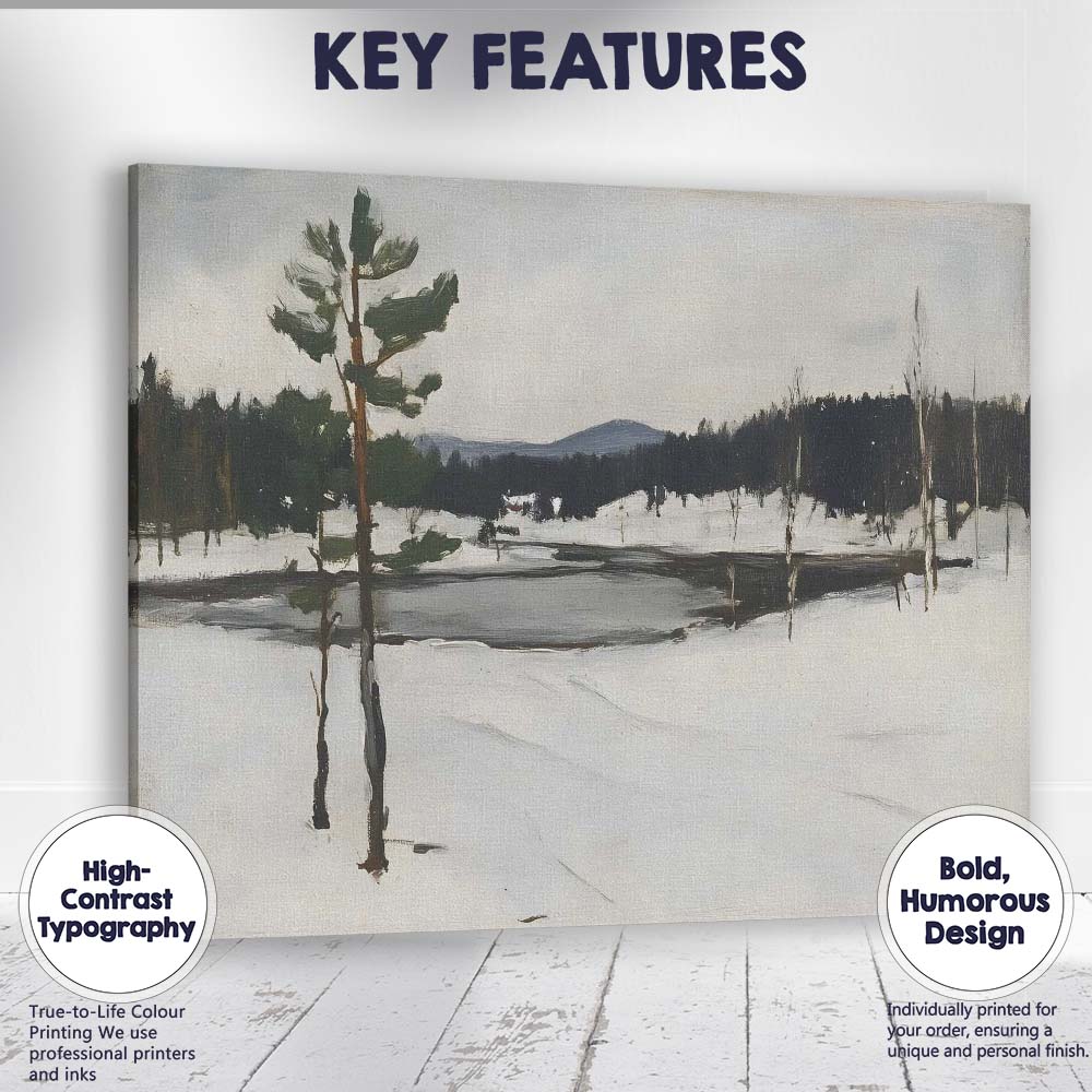 Minimalist Frozen Lake Snowy Pine Trees Nordic Landscape Canvas Wall Art Print Decor Picture Ready to Hang