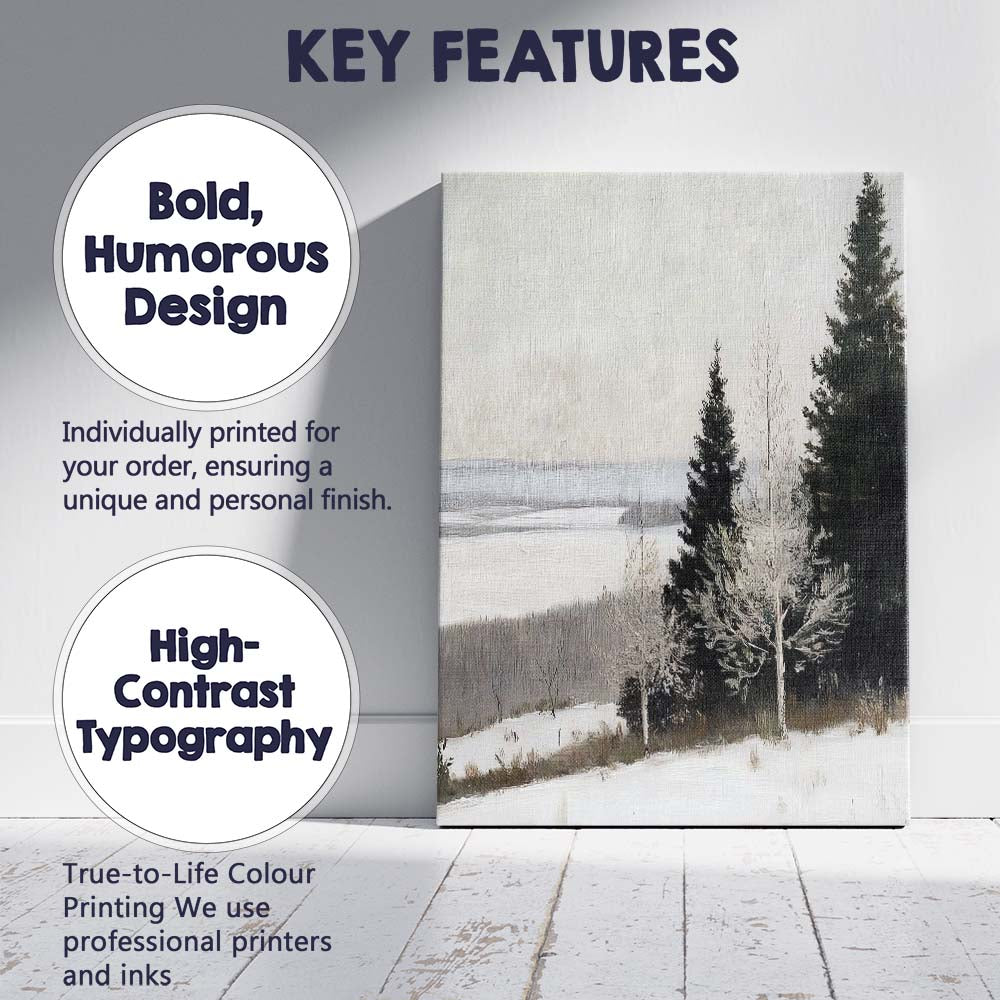 Serene Snow Covered Evergreen Forest Hillside Landscape Canvas Wall Art Print Decor Picture Ready to Hang
