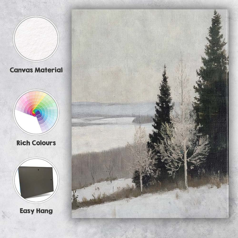 Contemporary Winter Lakeside Snowfield Scandinavian Landscape Canvas Wall Art Print Decor Picture Ready to Hang