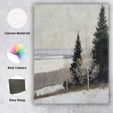 Contemporary Winter Lakeside Snowfield Scandinavian Landscape Canvas Wall Art Print Decor Picture Ready to Hang