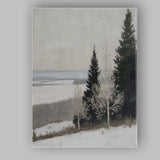 Serene Snow Covered Evergreen Forest Hillside Landscape Canvas Wall Art Print Decor Picture Ready to Hang