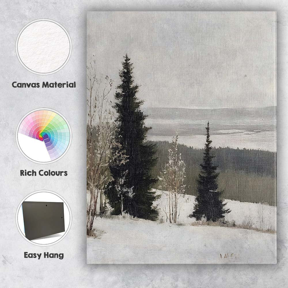 Minimalist Winter Pine Forest Snowy Valley Landscape Canvas Wall Art Print Decor Picture Ready to Hang