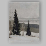 Minimalist Winter Pine Forest Snowy Valley Landscape Canvas Wall Art Print Decor Picture Ready to Hang