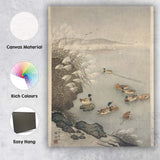 Japanese Style Ducks on Tranquil Reed Lake Winter Waterscape Canvas Wall Art Print Decor Picture Ready to Hang