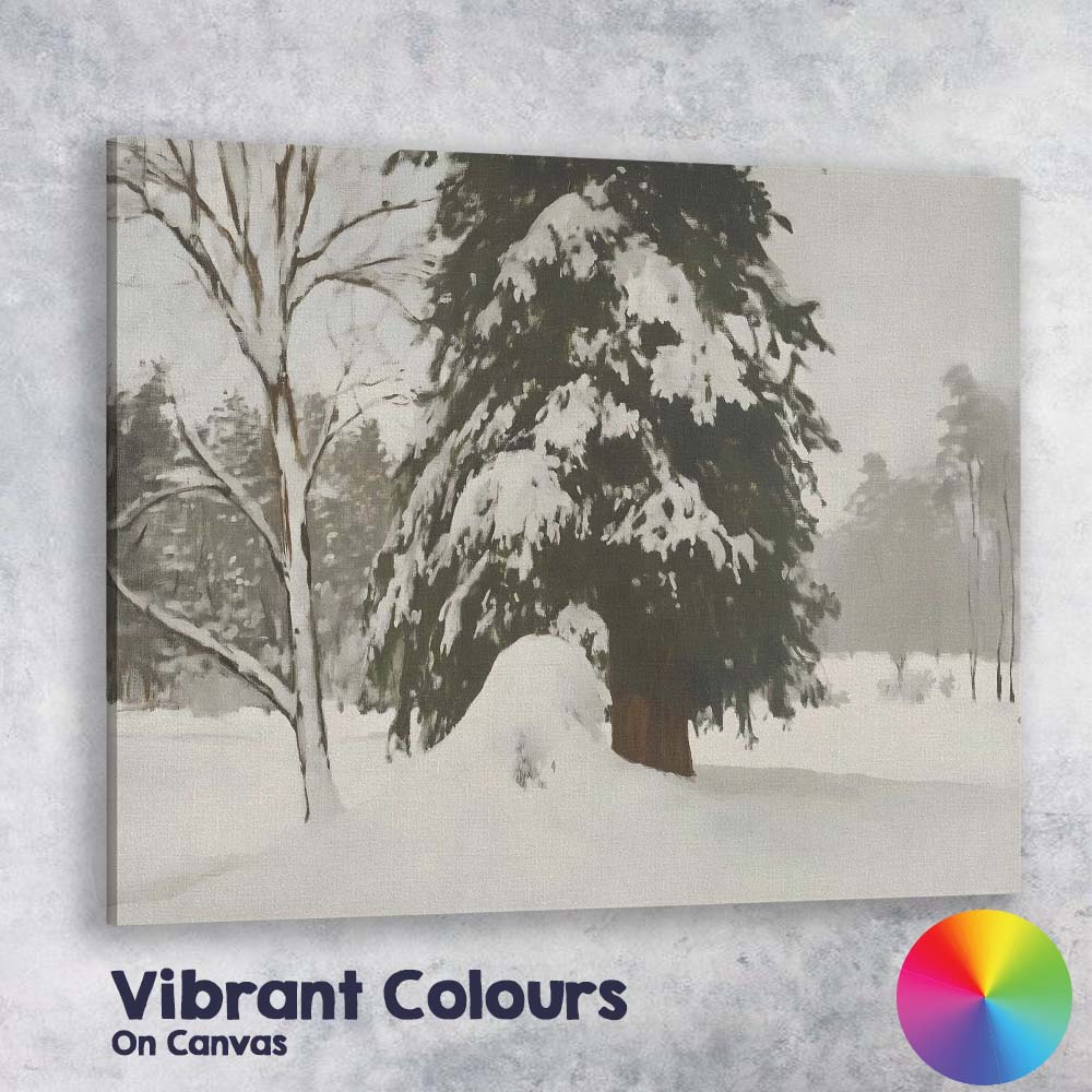 Impressionist Snow Covered Evergreen Pine Forest Winter Landscape Canvas Wall Art Print Decor Picture Ready to Hang