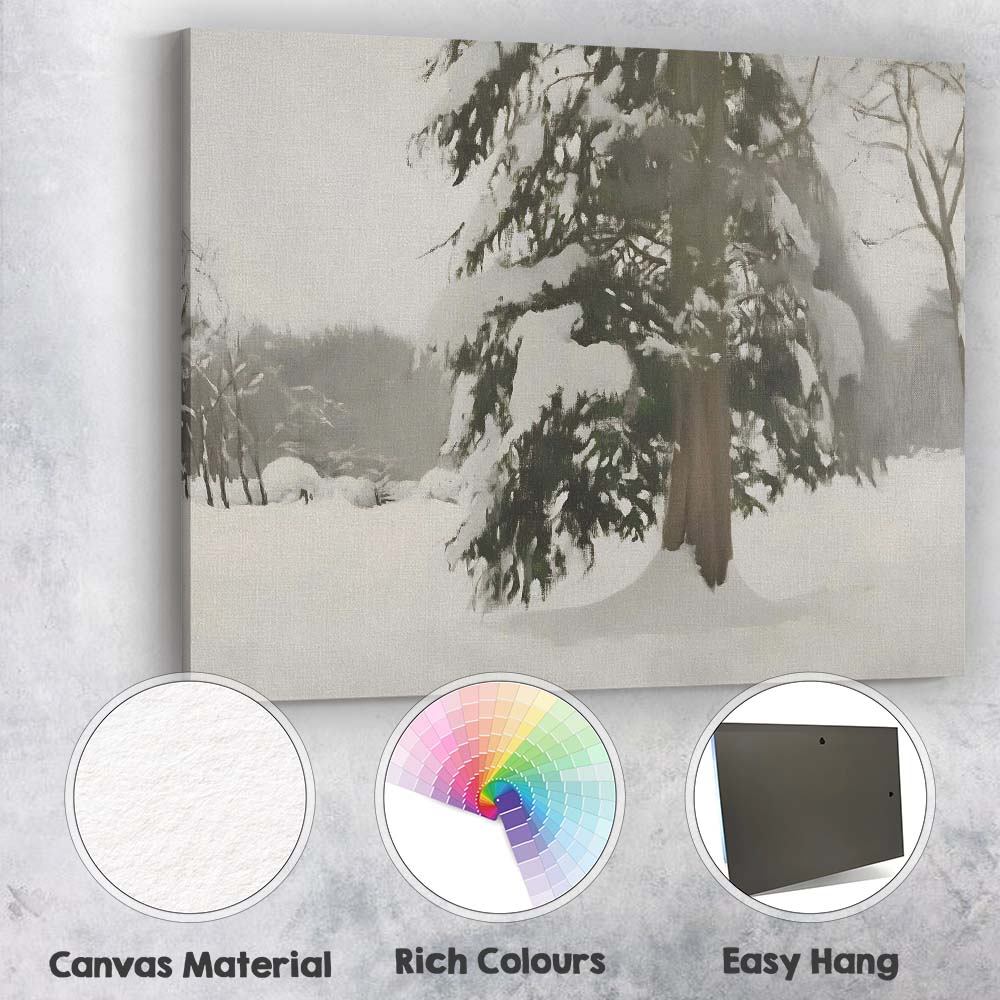 Snow Covered Evergreen Tree Soft Winter Landscape Canvas Wall Art Print Decor Picture Ready to Hang