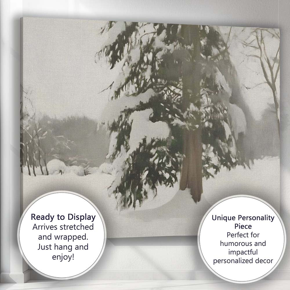 Snow Covered Evergreen Tree Soft Winter Landscape Canvas Wall Art Print Decor Picture Ready to Hang