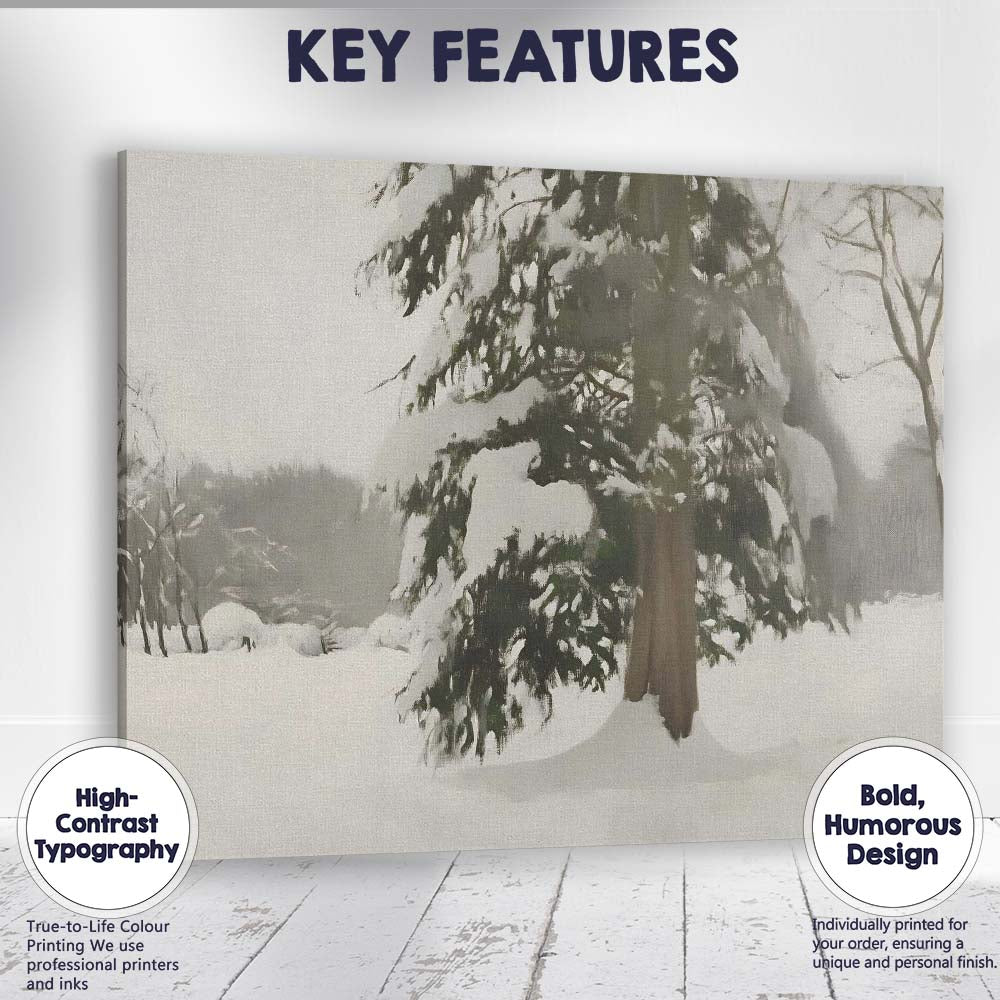 Snow Covered Evergreen Tree Soft Winter Landscape Canvas Wall Art Print Decor Picture Ready to Hang