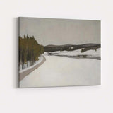 Frozen River Valley Winter Wilderness Landscape Muted Grey Green Scenic Painting Canvas Wall Art Print Decor Picture Ready to Hang
