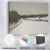 Frozen River Valley Winter Wilderness Landscape Muted Grey Green Scenic Painting Canvas Wall Art Print Decor Picture Ready to Hang