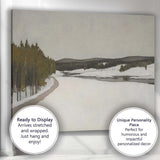 Frozen River Valley Winter Wilderness Landscape Muted Grey Green Scenic Painting Canvas Wall Art Print Decor Picture Ready to Hang