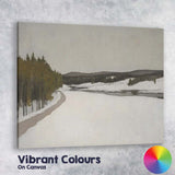 Frozen River Valley Winter Wilderness Landscape Muted Grey Green Scenic Painting Canvas Wall Art Print Decor Picture Ready to Hang