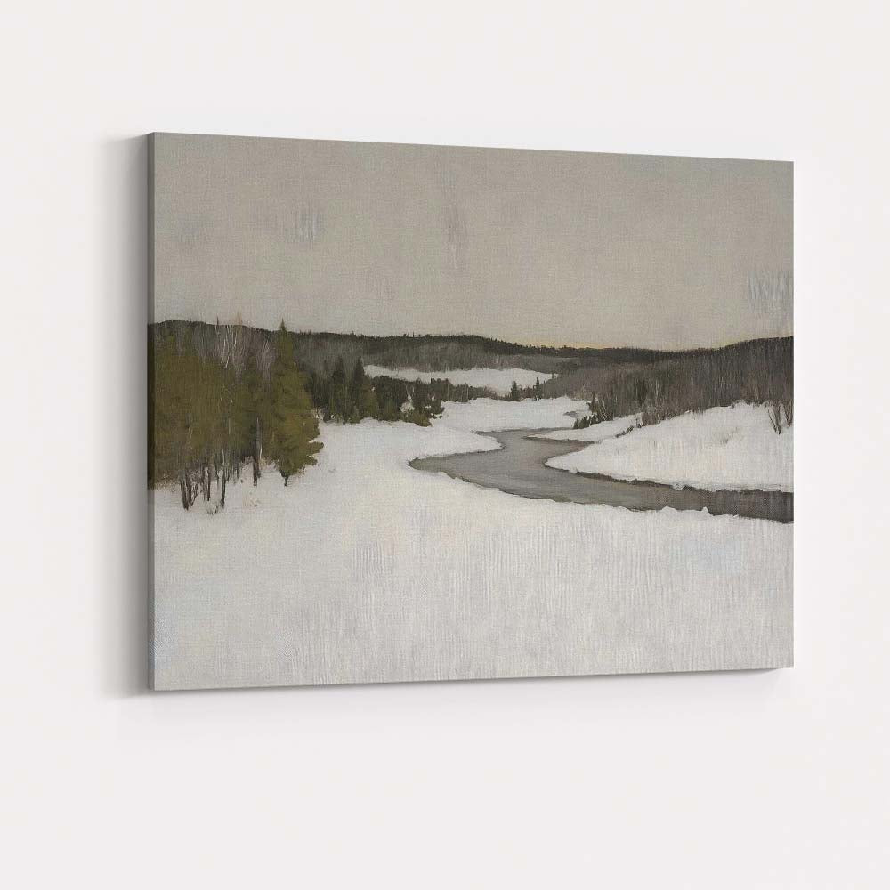 Peaceful Meandering Frozen River Snowy Countryside Landscape Canvas Wall Art Print Decor Picture Ready to Hang