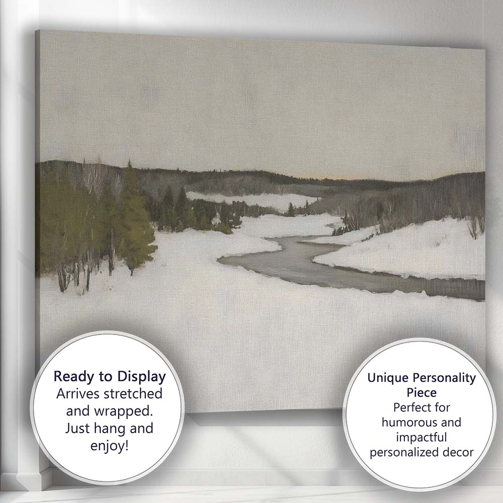Peaceful Meandering Frozen River Snowy Countryside Landscape Canvas Wall Art Print Decor Picture Ready to Hang