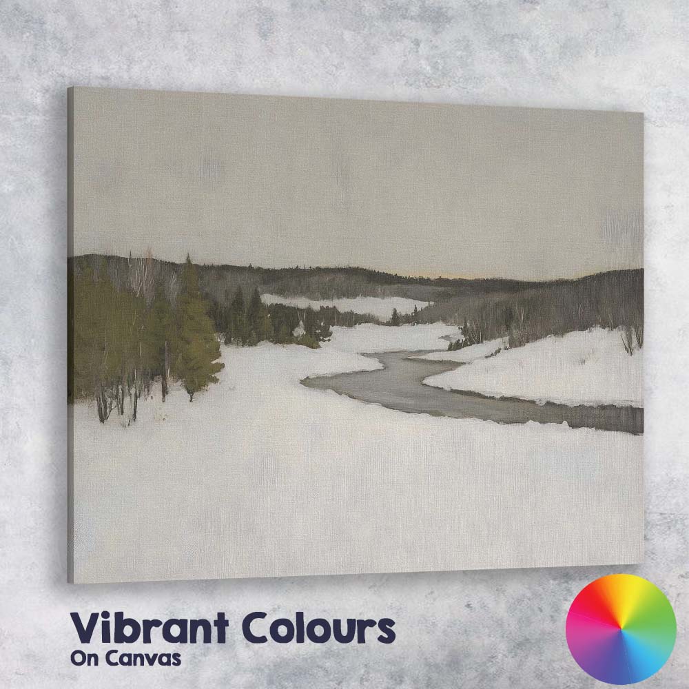 Peaceful Meandering Frozen River Snowy Countryside Landscape Canvas Wall Art Print Decor Picture Ready to Hang
