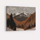 Snow Capped Mountain Peaks Winter Forest Valley Rustic Earth Tone Landscape Canvas Wall Art Print Decor Picture Ready to Hang