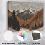 Snow Capped Mountain Peaks Winter Forest Valley Rustic Earth Tone Landscape Canvas Wall Art Print Decor Picture Ready to Hang