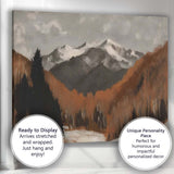 Snow Capped Mountain Peaks Winter Forest Valley Rustic Earth Tone Landscape Canvas Wall Art Print Decor Picture Ready to Hang