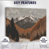 Snow Capped Mountain Peaks Winter Forest Valley Rustic Earth Tone Landscape Canvas Wall Art Print Decor Picture Ready to Hang