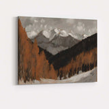 Dramatic Alpine Mountain Range Winter Woodland Landscape Warm Brown Toned Painting Canvas Wall Art Print Decor Picture Ready to Hang