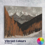 Dramatic Alpine Mountain Range Winter Woodland Landscape Warm Brown Toned Painting Canvas Wall Art Print Decor Picture Ready to Hang