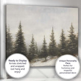 Misty Evergreen Forest Snowy Woodland Winter Landscape Canvas Wall Art Print Decor Picture Ready to Hang