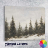 Misty Evergreen Pine Forest Snowy Woodland Landscape Canvas Wall Art Print Decor Picture Ready to Hang