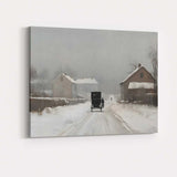 Rustic Horse Drawn Carriage Snowy Village Winter Scene Canvas Wall Art Print Decor Picture Ready to Hang