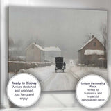 Rustic Horse Drawn Carriage Snowy Village Winter Scene Canvas Wall Art Print Decor Picture Ready to Hang