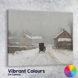 Rustic Horse Drawn Carriage Snowy Village Winter Scene Canvas Wall Art Print Decor Picture Ready to Hang
