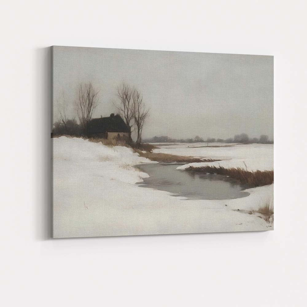 Quiet Frozen Stream Rural Winter Countryside Landscape Canvas Wall Art Print Decor Picture Ready to Hang