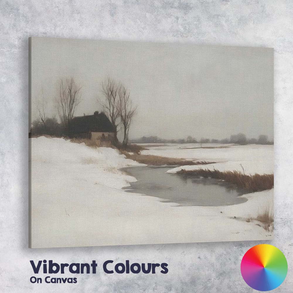 Quiet Frozen Stream Rural Winter Countryside Landscape Canvas Wall Art Print Decor Picture Ready to Hang