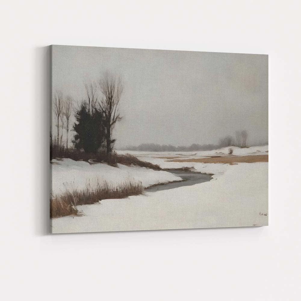 Quiet Snowy Marshland Stream Winter Countryside Landscape Canvas Wall Art Print Decor Picture Ready to Hang