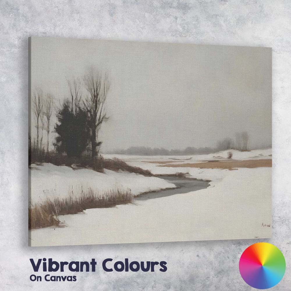 Minimalist Snowy Marshland River Winter Landscape Canvas Wall Art Print Decor Picture Ready to Hang